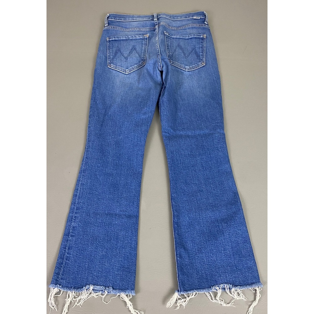MOTHER Blue Distressed Flare Jeans with Frayed Hem - Picture 13 of 14